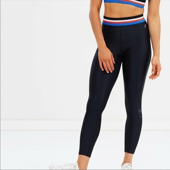 Rare P.E NATION Hell Fire Striped Band Black Stretchy Shiny Active Leggings - Picture 1 of 14